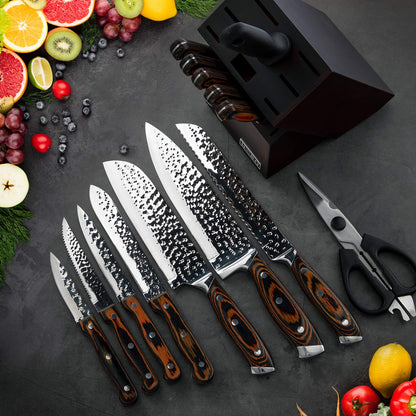 15-Piece Hammered Kitchen Knife Block Set