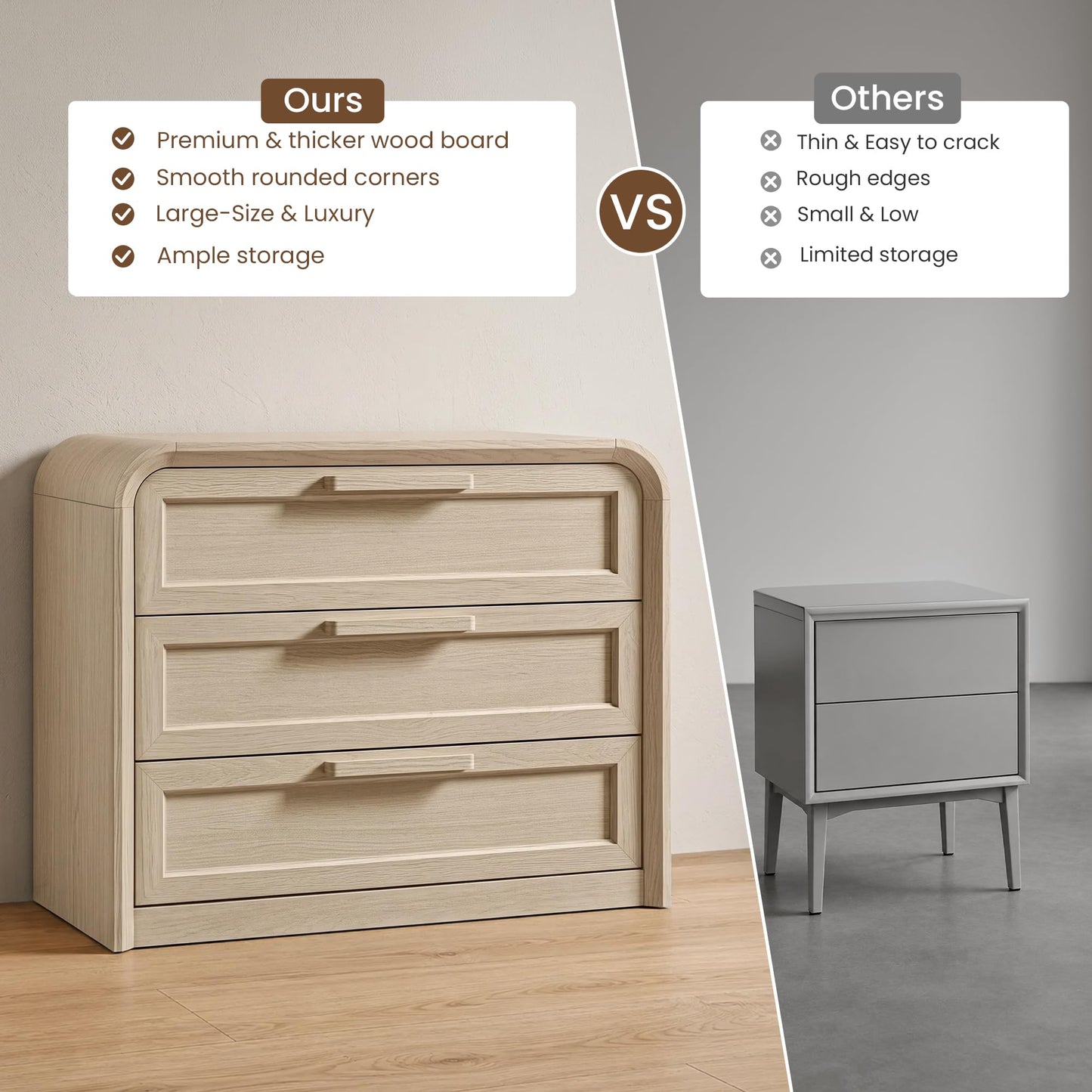 Woven 3-Drawers Nightstand-C