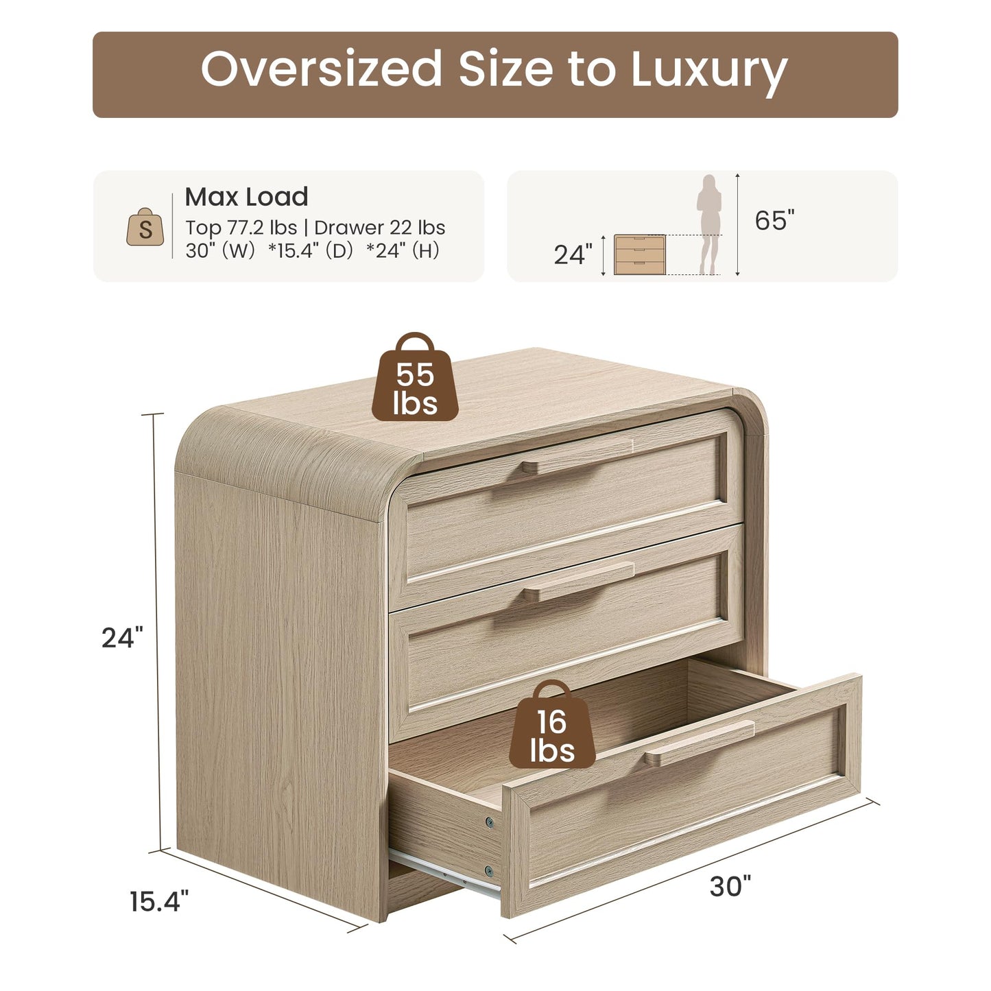 Woven 3-Drawers Nightstand-C