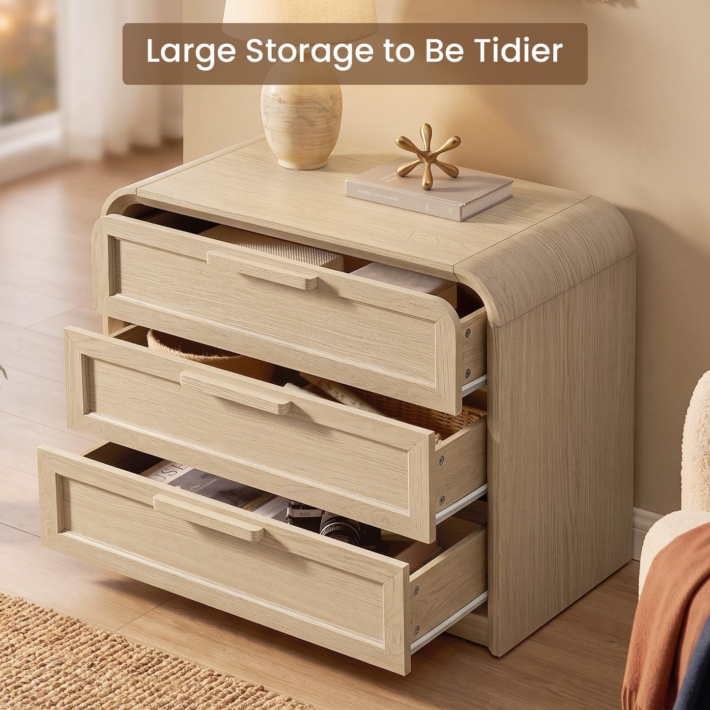 Woven 3-Drawers Nightstand-C