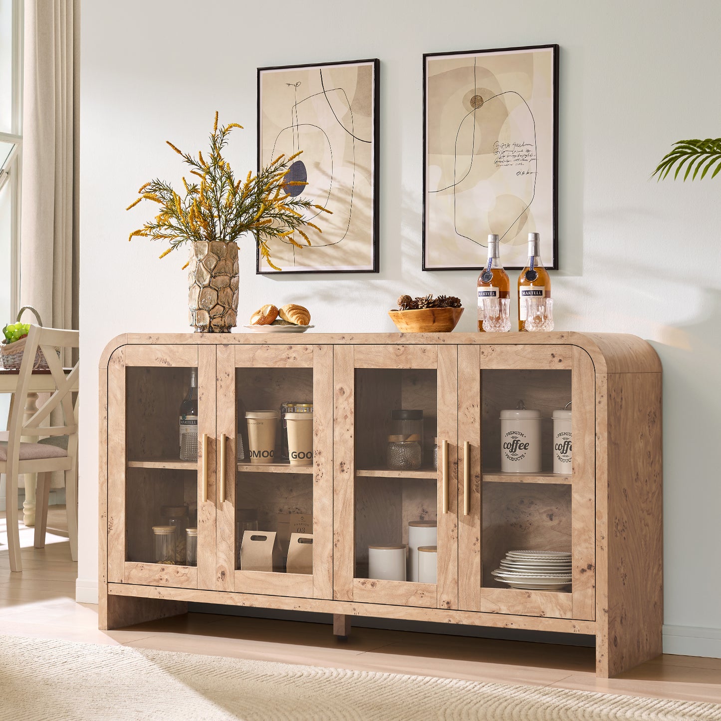 Curved Sideboard Cabinet - 4 Glass Doors