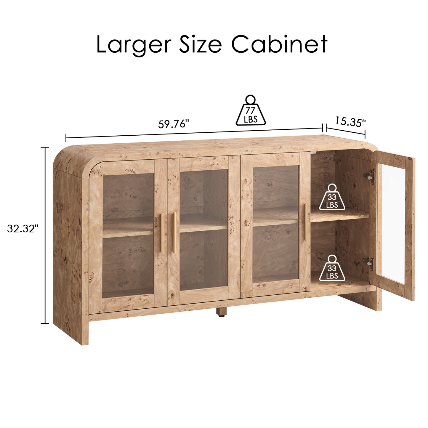 Curved Sideboard Cabinet - 4 Glass Doors