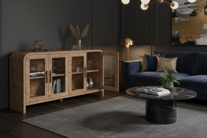 Curved Sideboard Cabinet - 4 Glass Doors