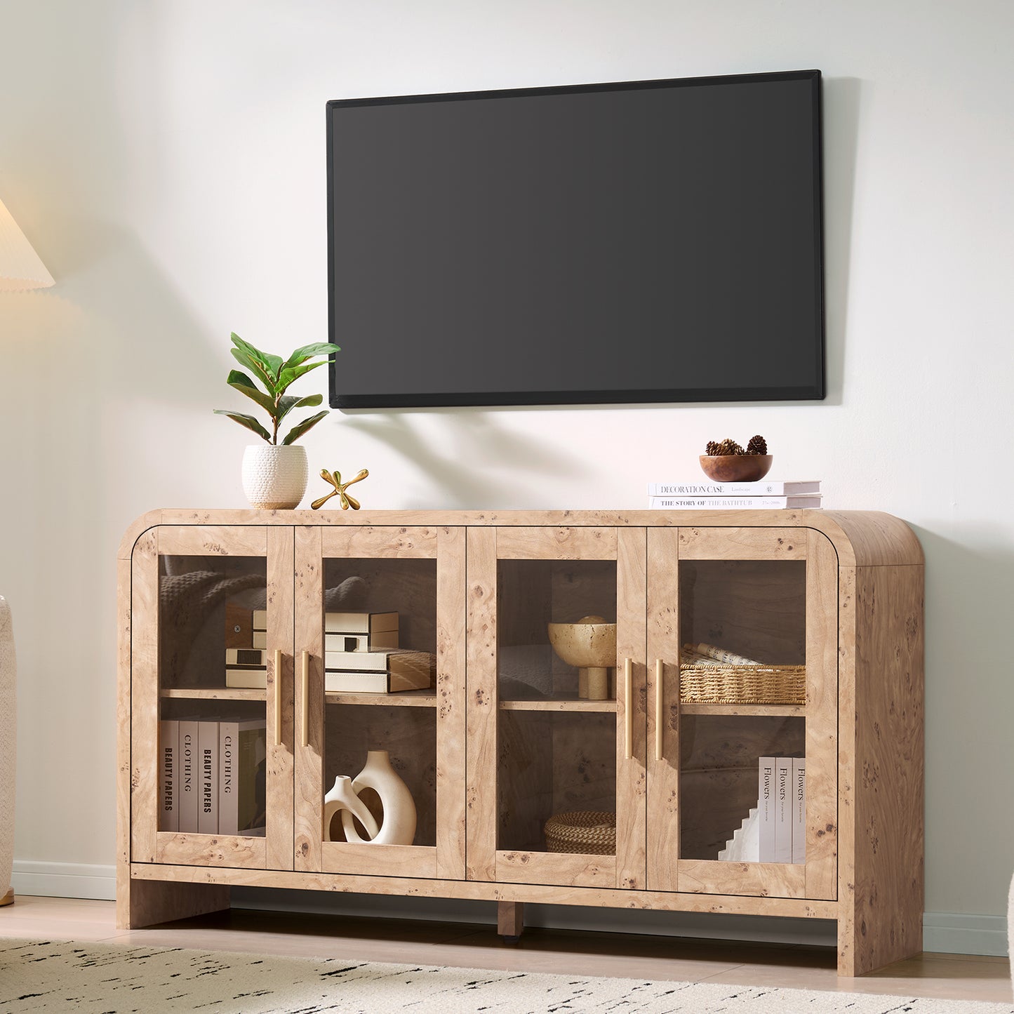 Curved Sideboard Cabinet - 4 Glass Doors