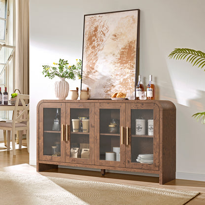 Curved Sideboard Cabinet - 4 Glass Doors