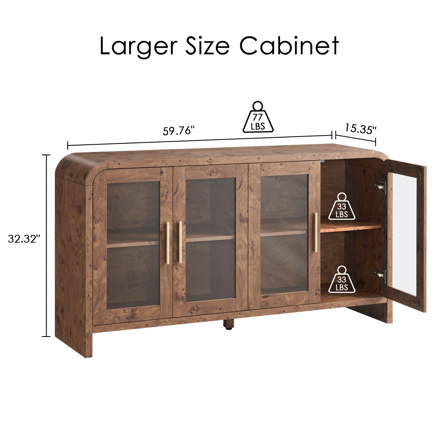 Curved Sideboard Cabinet - 4 Glass Doors
