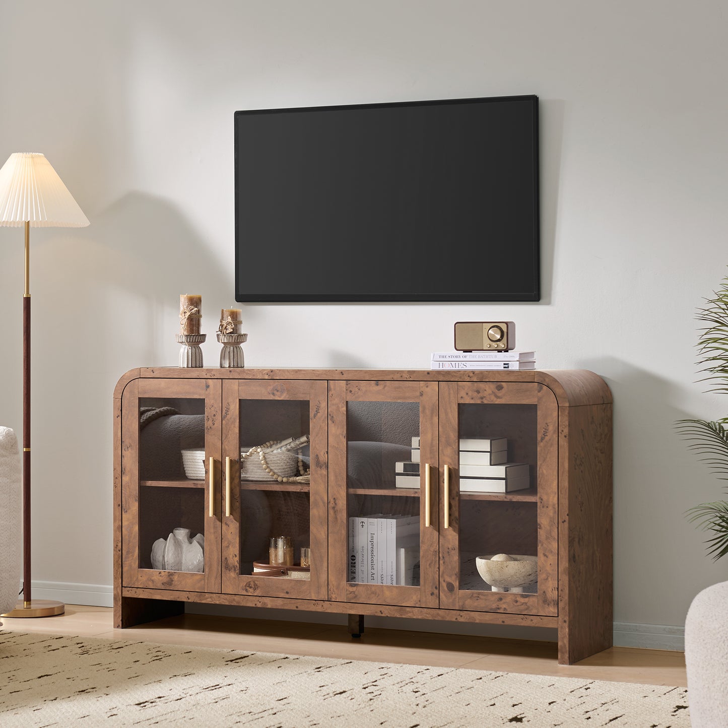 Curved Sideboard Cabinet - 4 Glass Doors