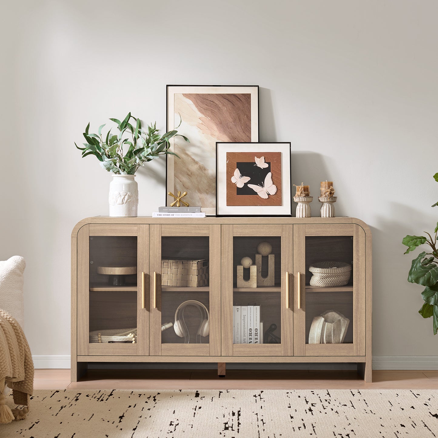 Curved Sideboard Cabinet - 4 Glass Doors