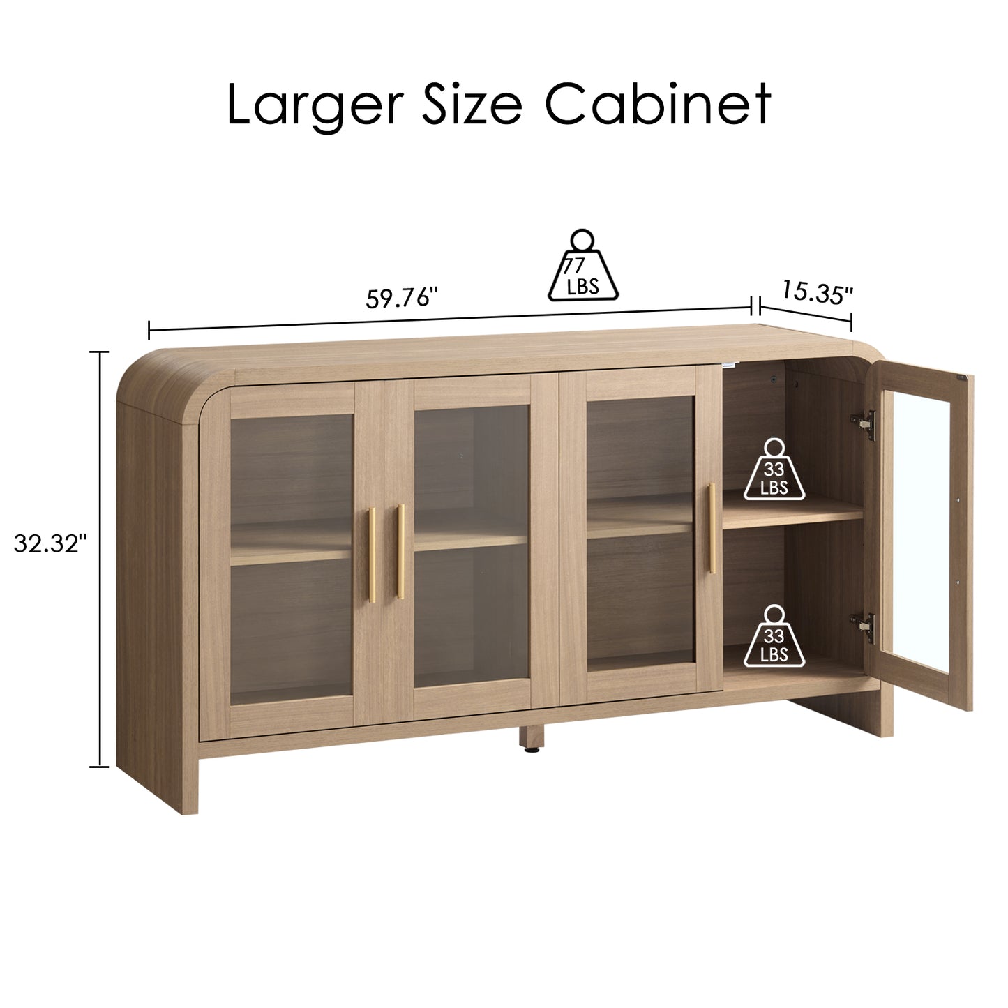 Curved Sideboard Cabinet - 4 Glass Doors