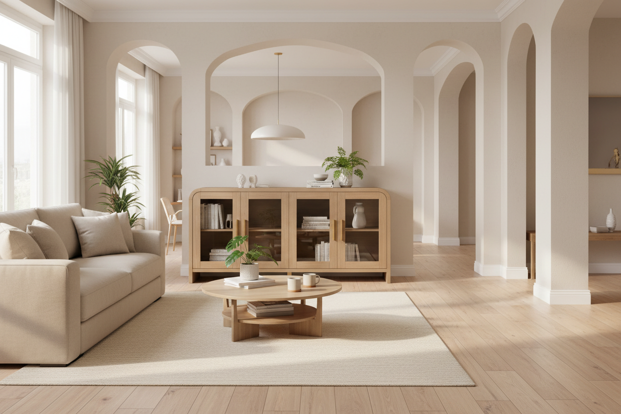 Curved Sideboard Cabinet - 4 Glass Doors