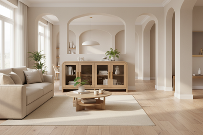 Curved Sideboard Cabinet - 4 Glass Doors
