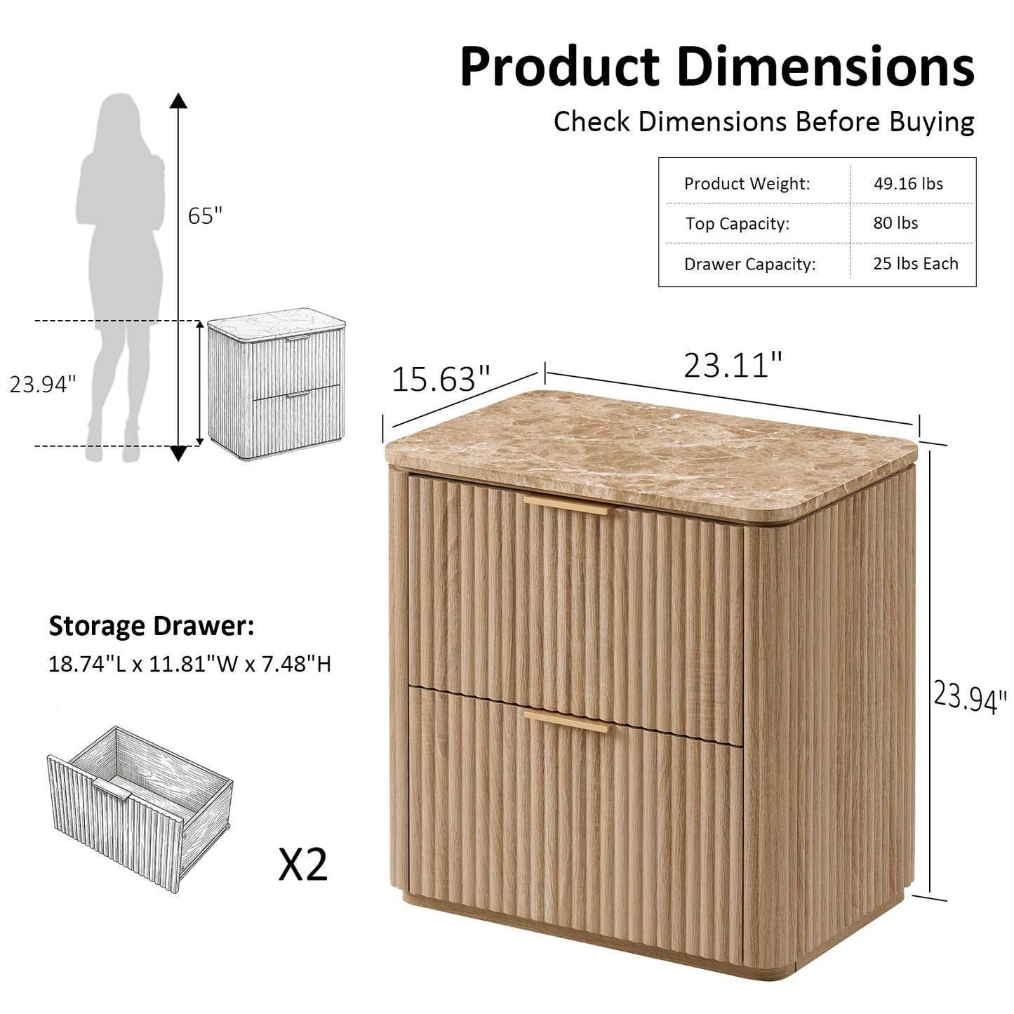 Ripple 2-Drawer Nightstand