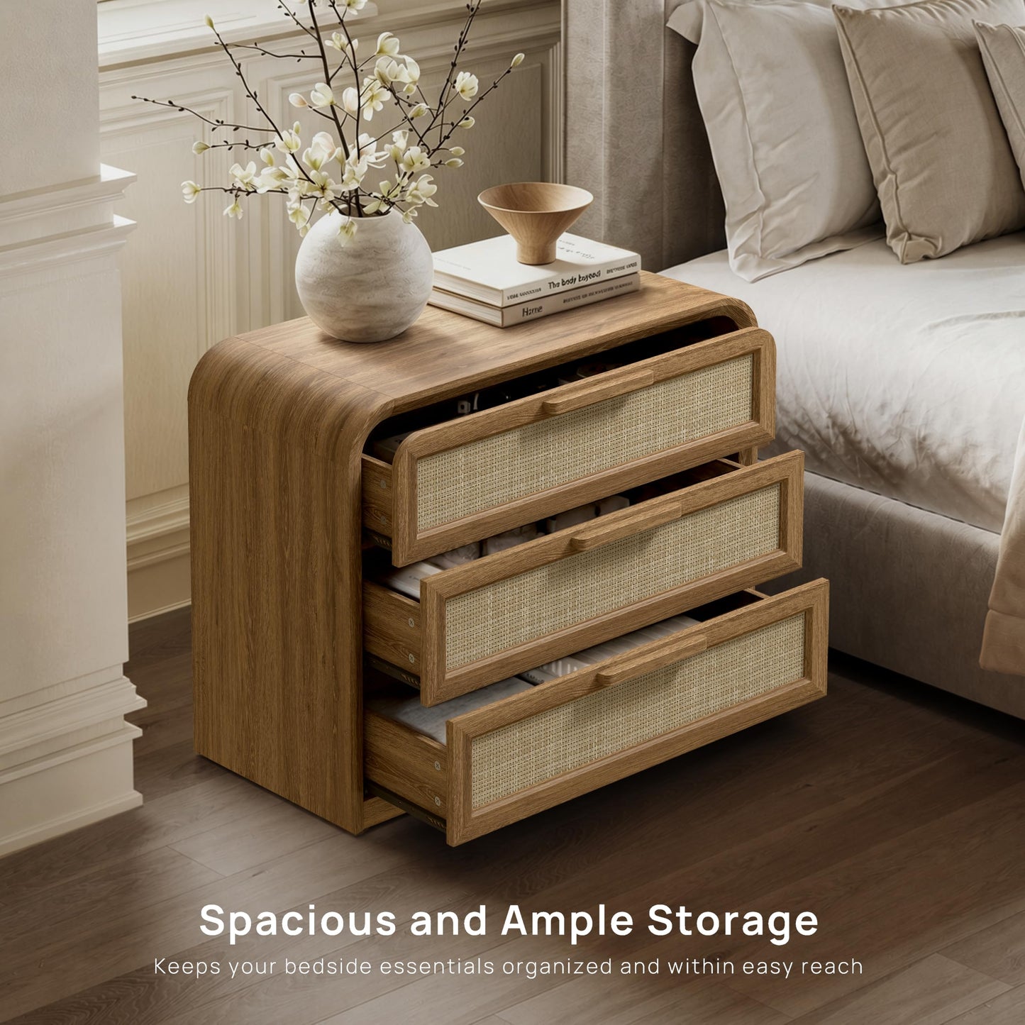 Woven 3-Drawers Nightstand-C