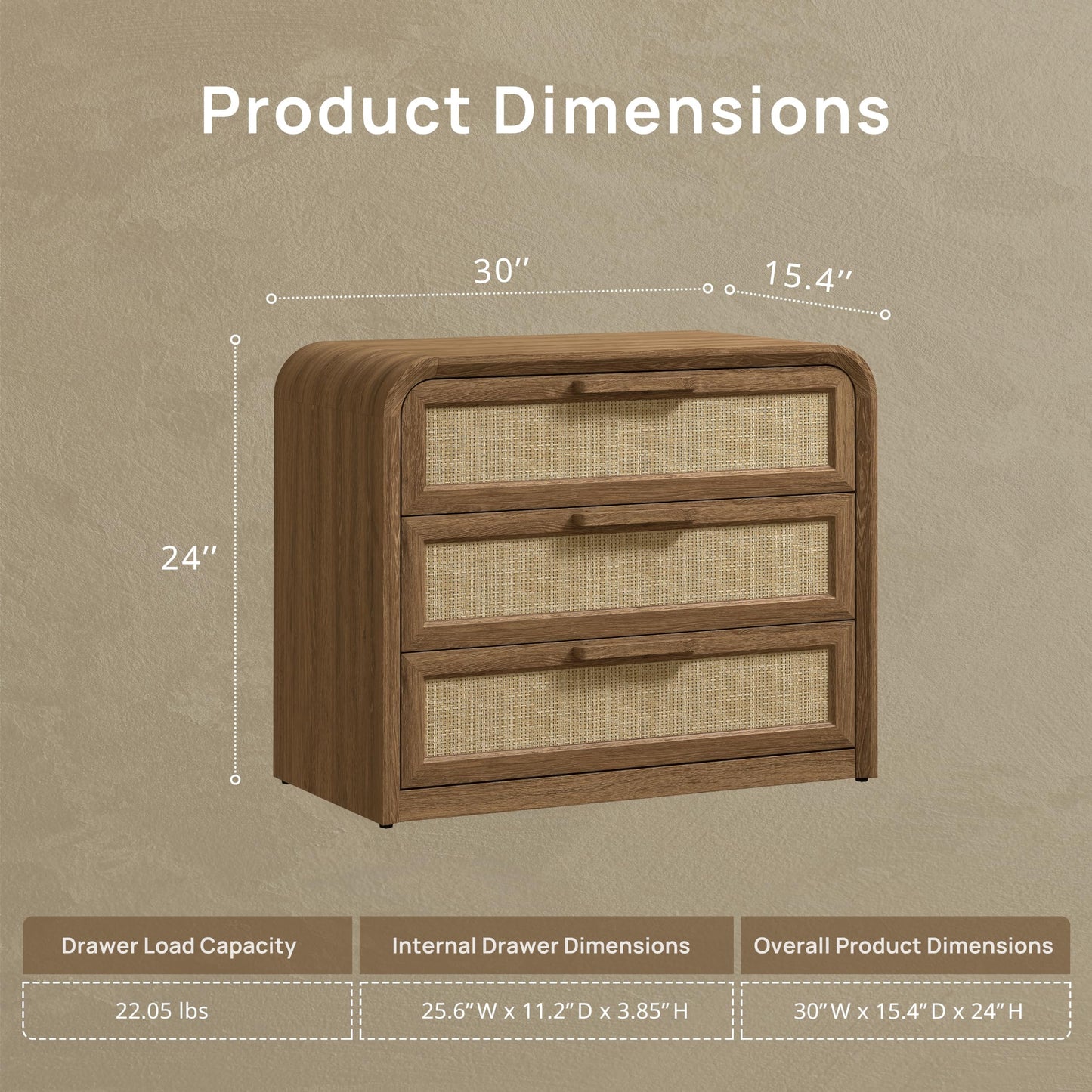 Woven 3-Drawers Nightstand-C
