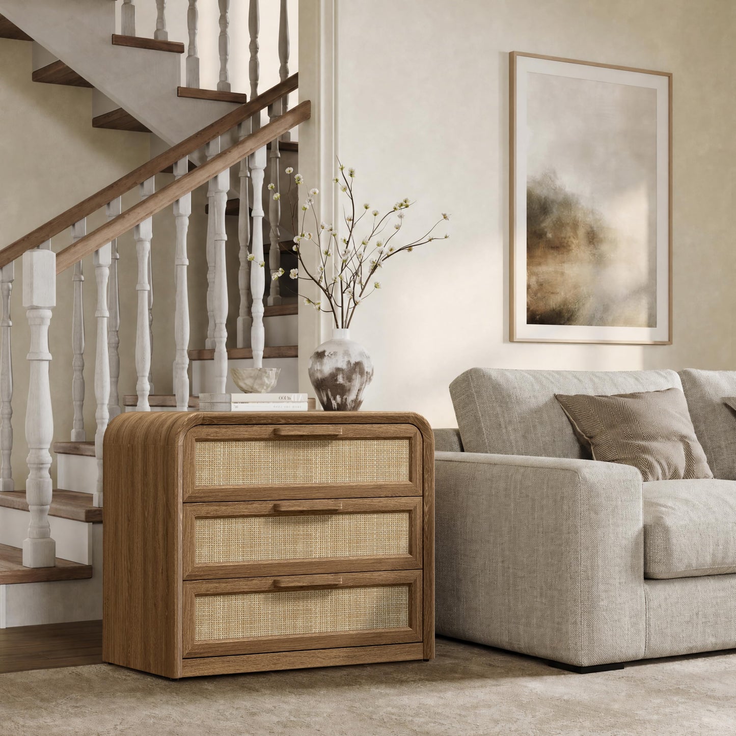 Woven 3-Drawers Nightstand-C