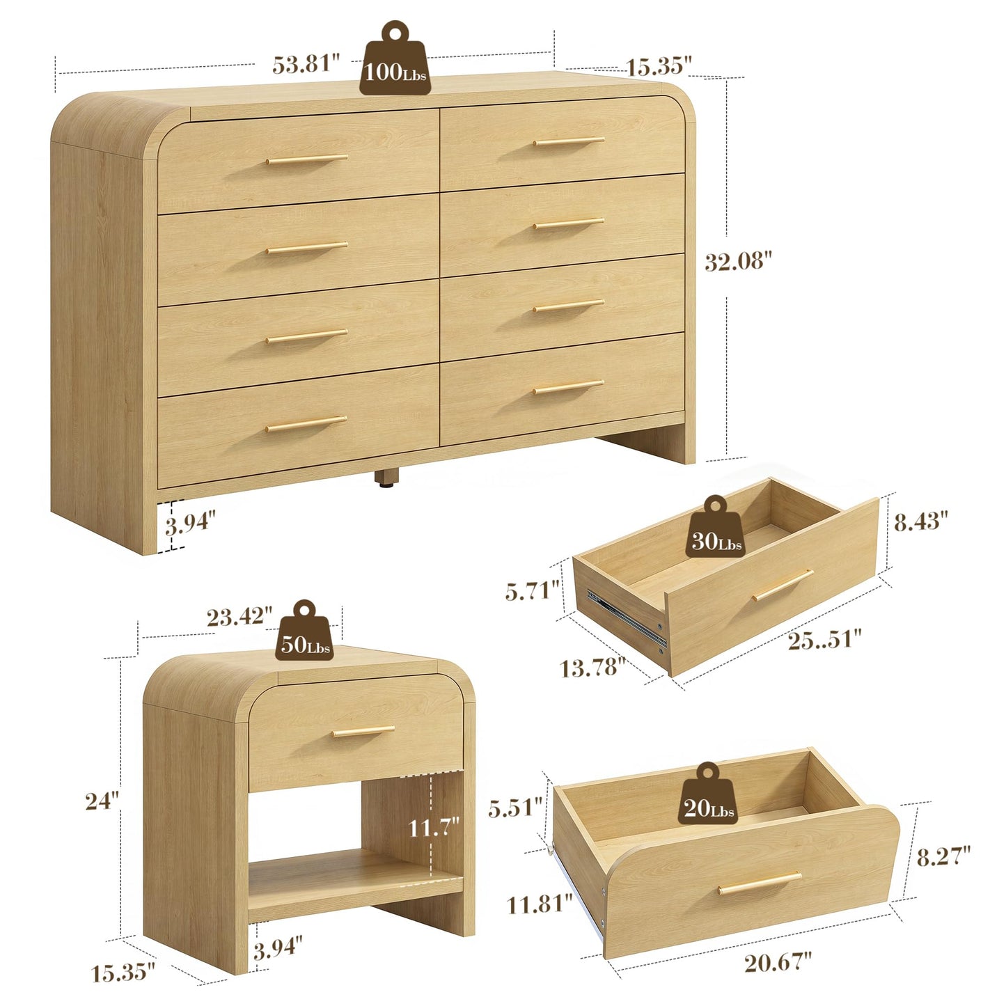 Curved 8 + 1 Drawer Set