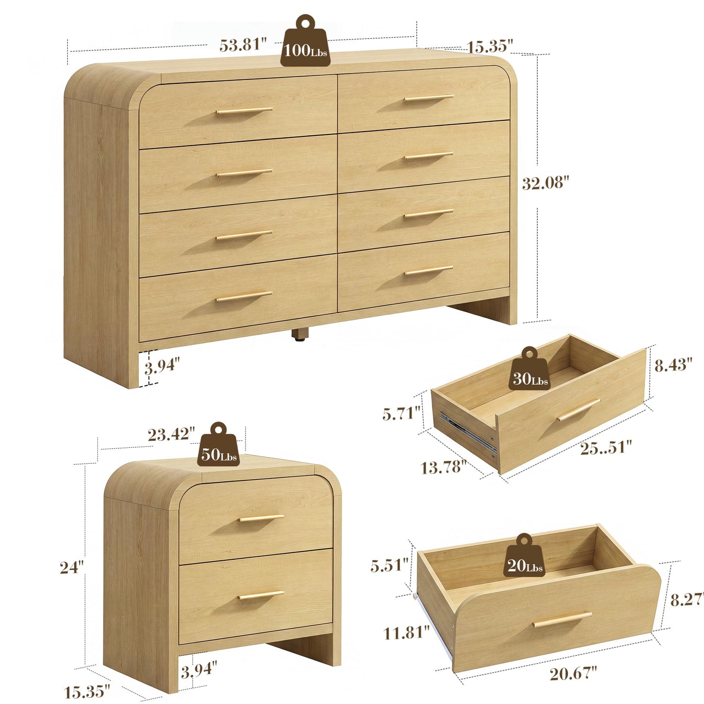 Curved 8 + 2 Drawer Set