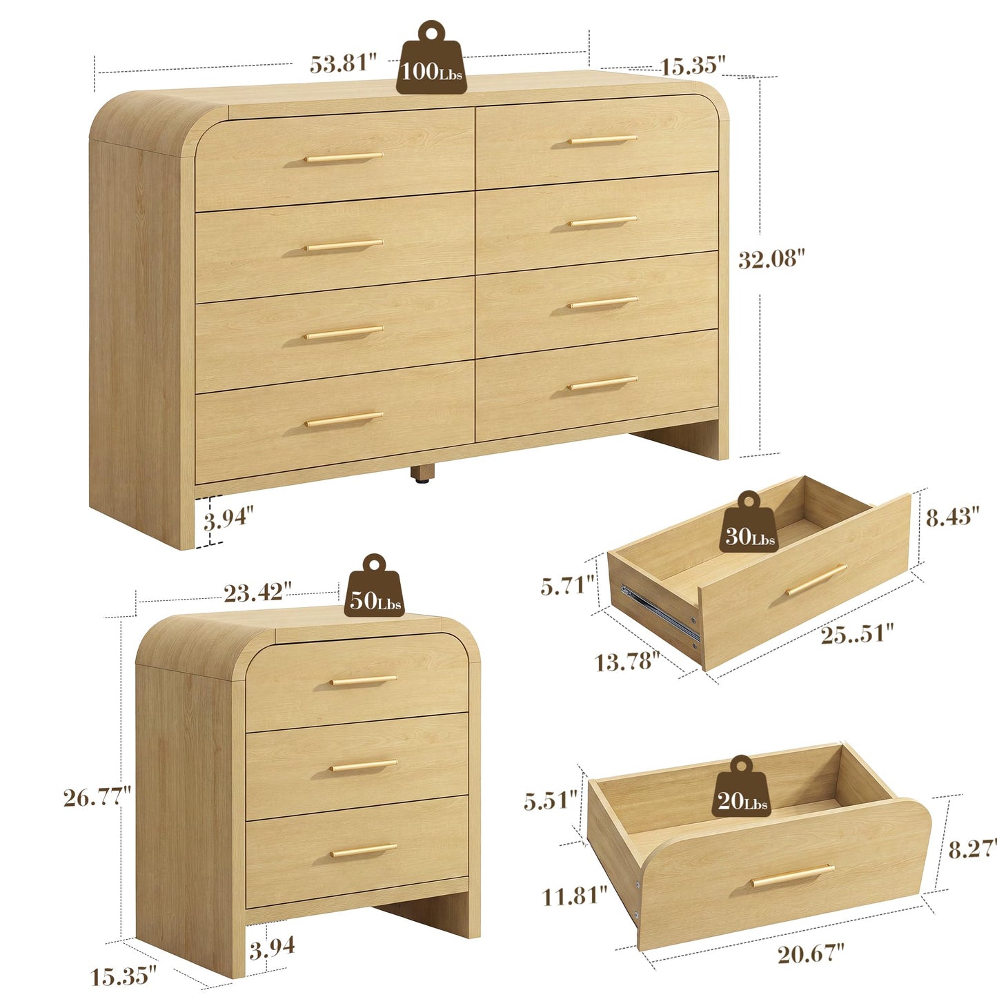 Curved 8 + 3 Drawer Set