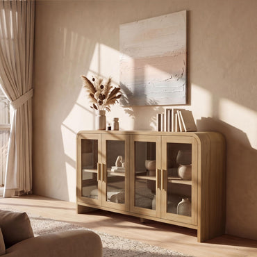 Curved Sideboard Cabinet - 4 Glass Doors
