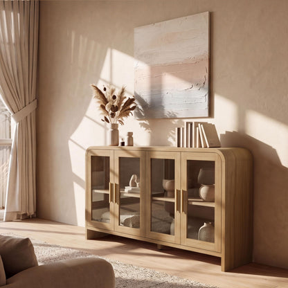 Curved Sideboard Cabinet - 4 Glass Doors