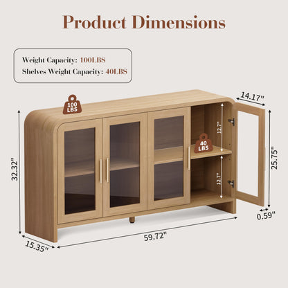 Curved Sideboard Cabinet - 4 Glass Doors