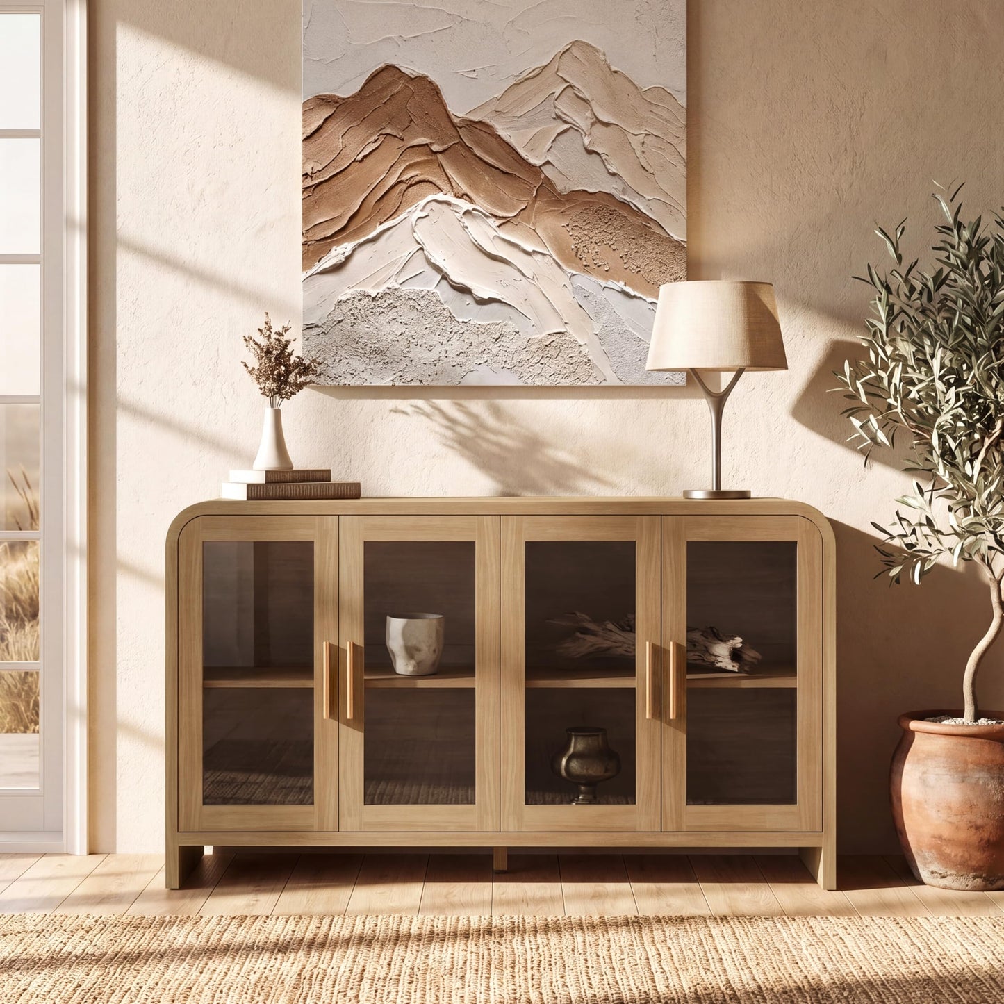 Curved Sideboard Cabinet - 4 Glass Doors