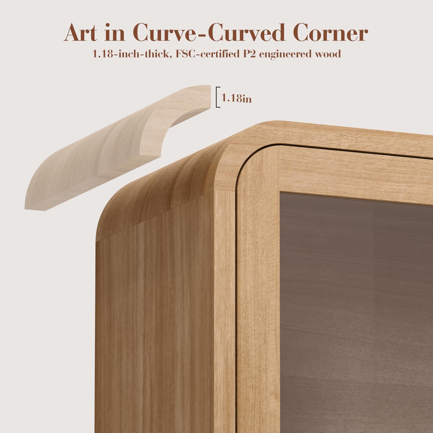 Curved Sideboard Cabinet - 4 Glass Doors