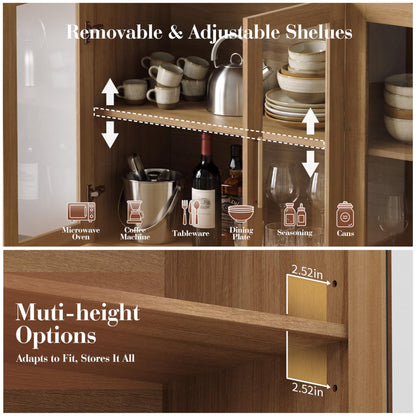 Curved Sideboard Cabinet - 4 Glass Doors