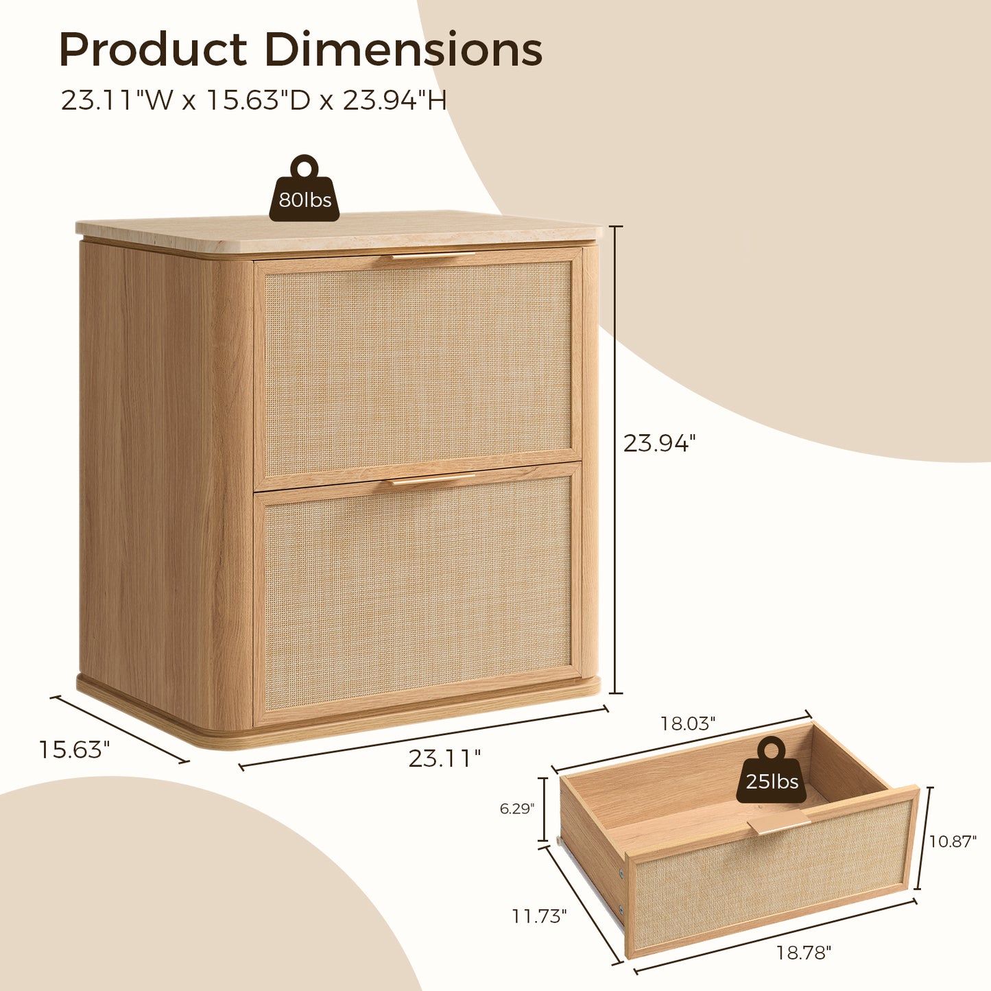 Woven 2-Drawers Nightstand
