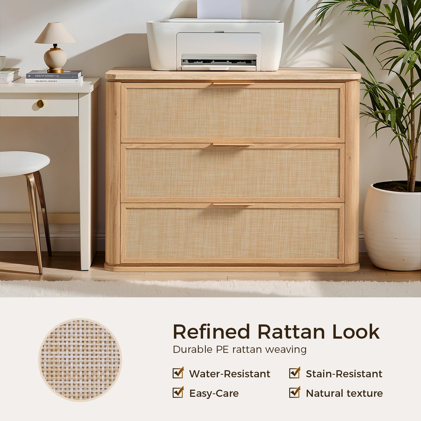 Woven 3-Drawers Nightstand