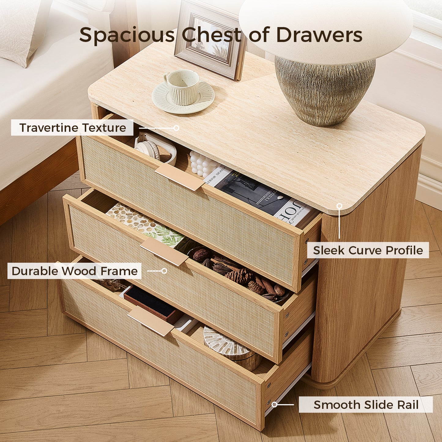 Woven 3-Drawers Nightstand