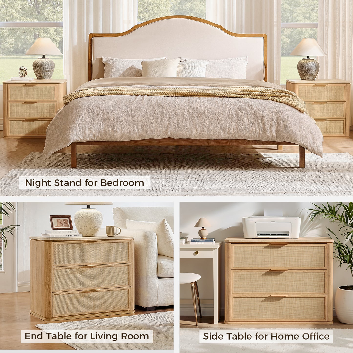 Woven 3-Drawers Nightstand