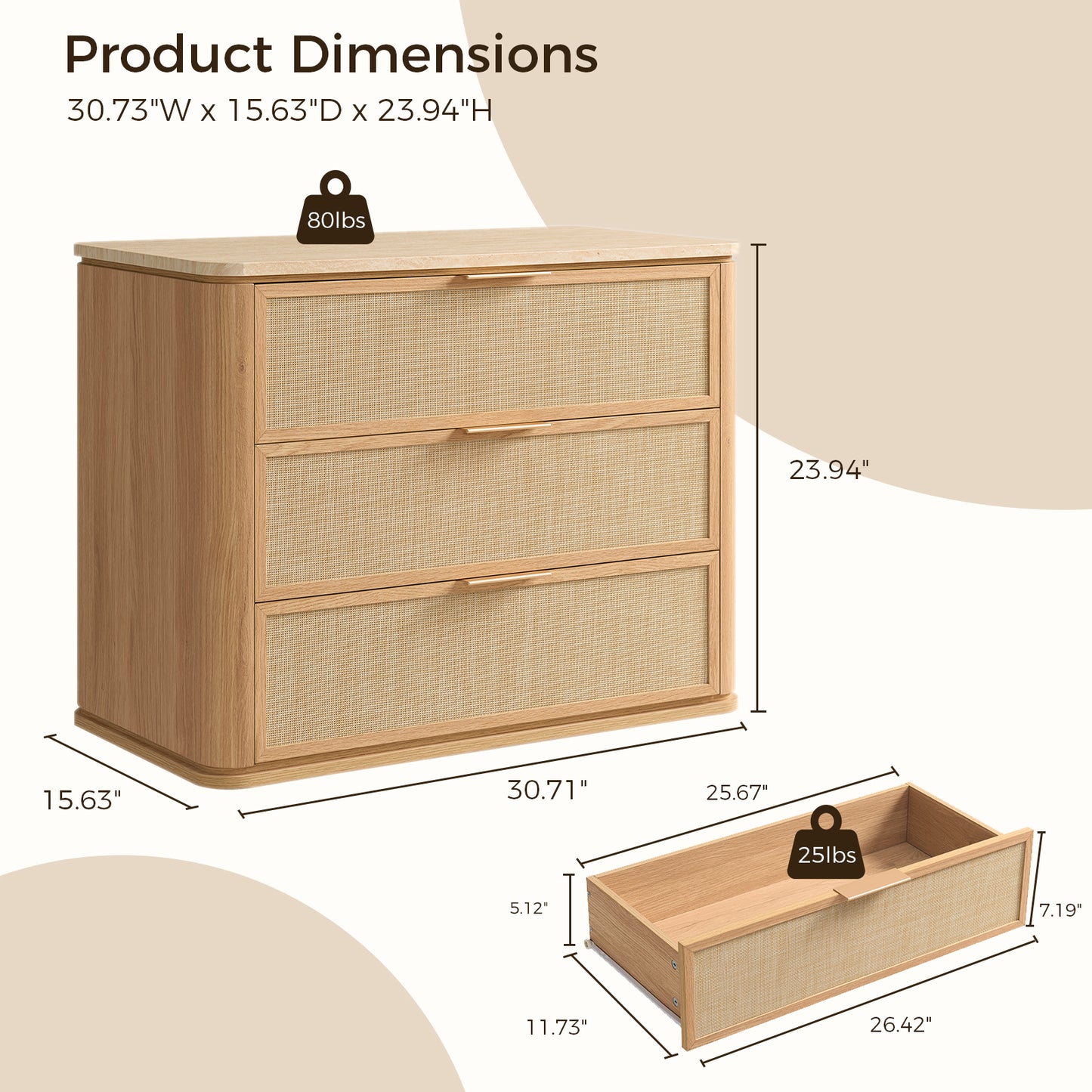 Woven 3-Drawers Nightstand