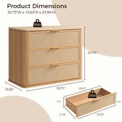 Woven 3-Drawers Nightstand