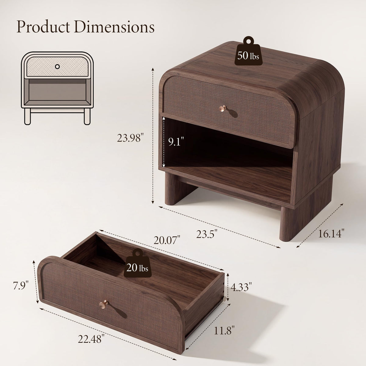 Woven 1-Drawer Nightstand B