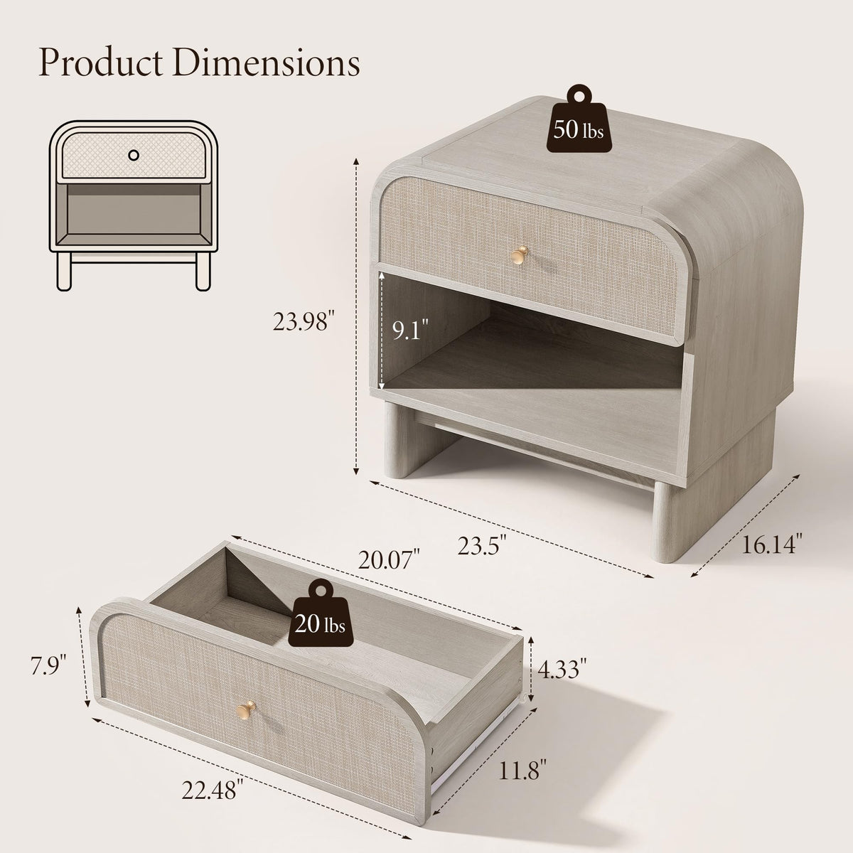 Woven 1-Drawer Nightstand B