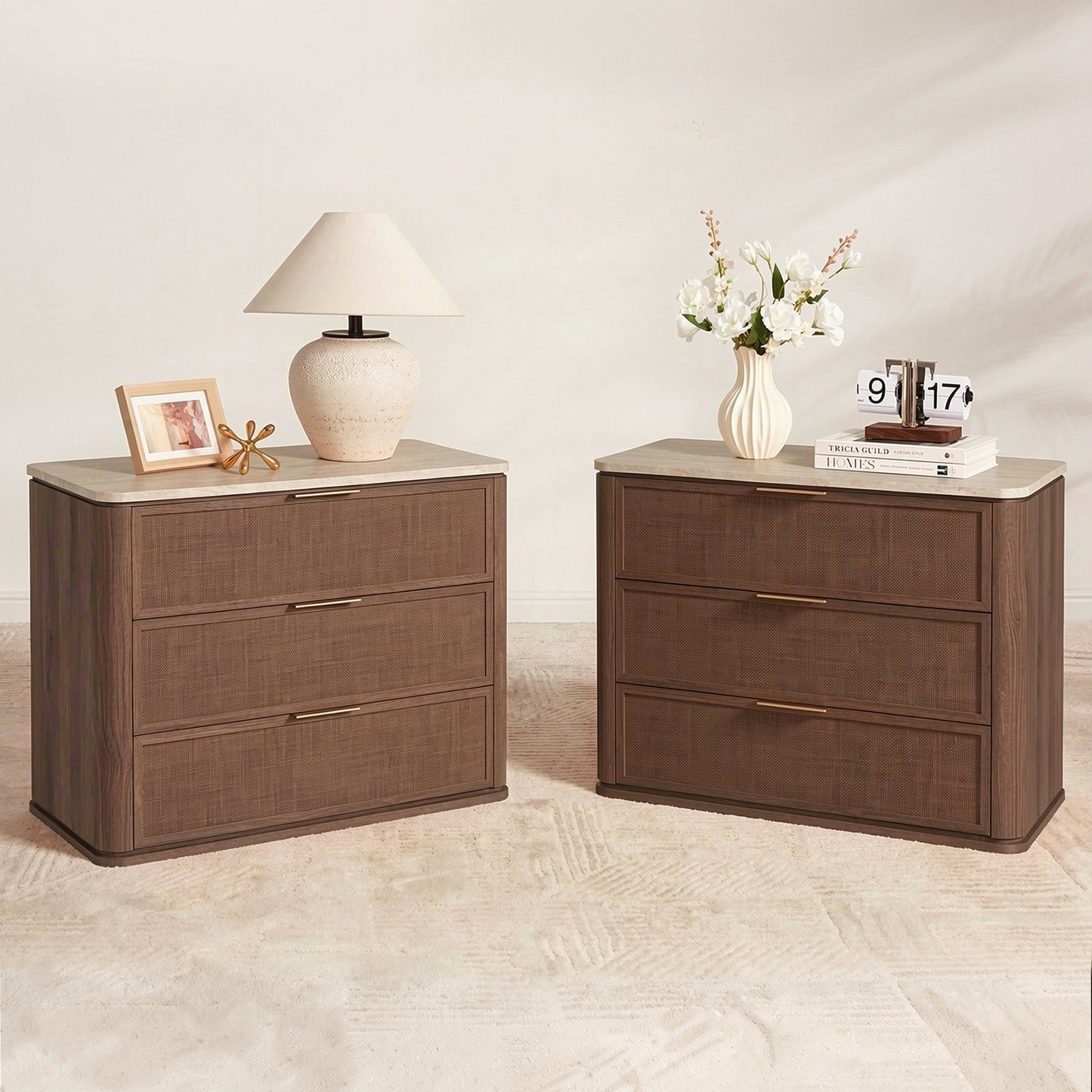 Woven 3-Drawers Nightstand