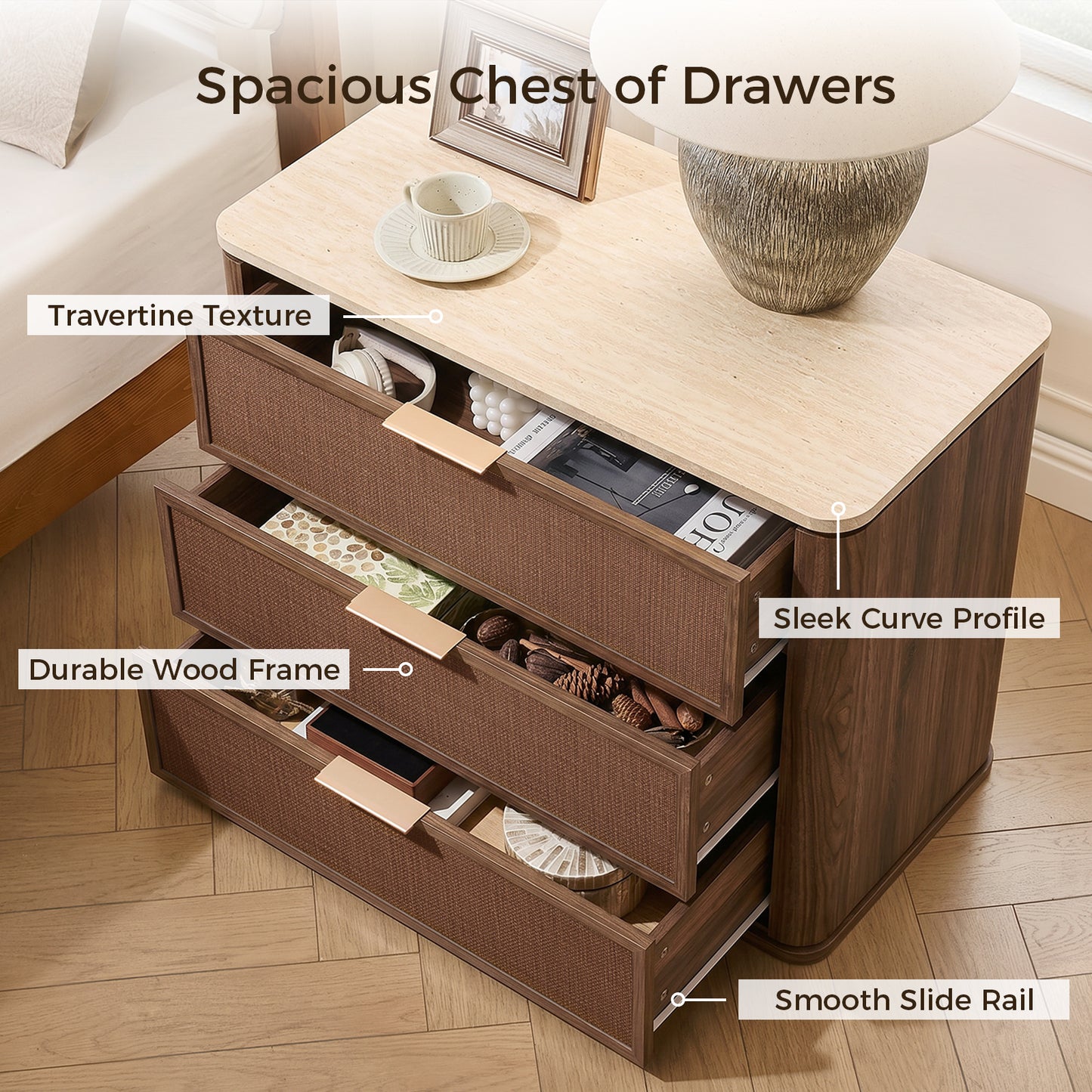 Woven 3-Drawers Nightstand