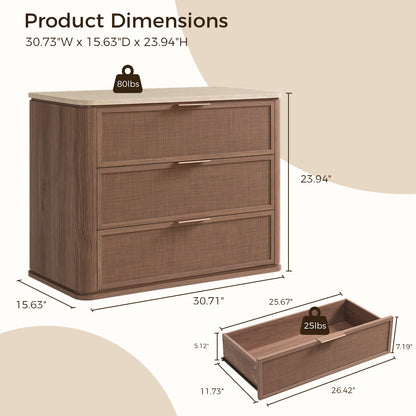 Woven 3-Drawers Nightstand