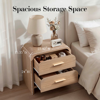 Night Stand Set of 2 [Unique Curved Profile] [FSC-Certified Wooden Board] 2-Drawer Nightstand 24" H Metal Handle Modern Sturdy Bedside Table