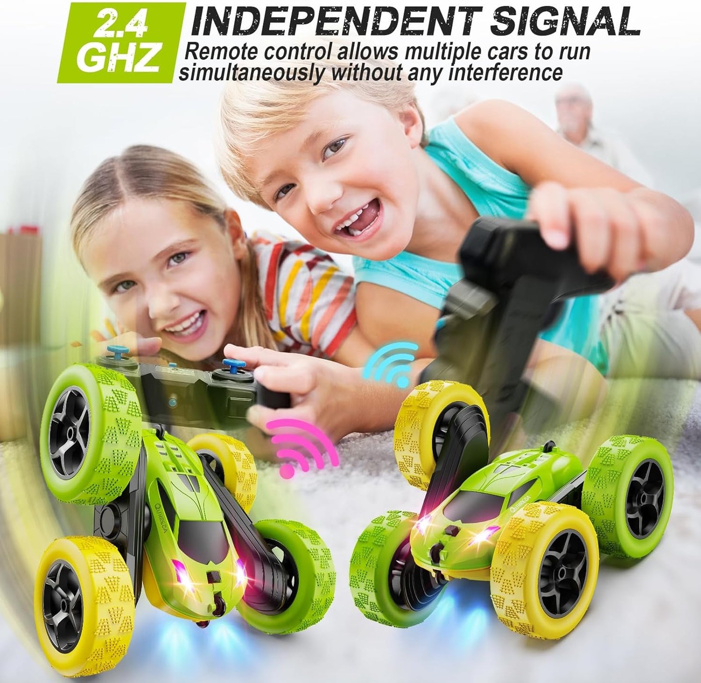 2.4GHz RC Stunt Cars Toys for Kids Yellow & Green