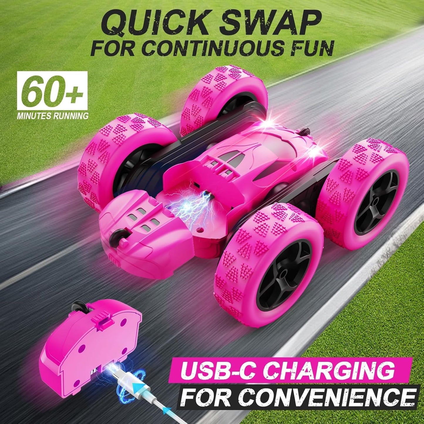 2.4GHz RC Stunt Cars Toys for Kids Rose