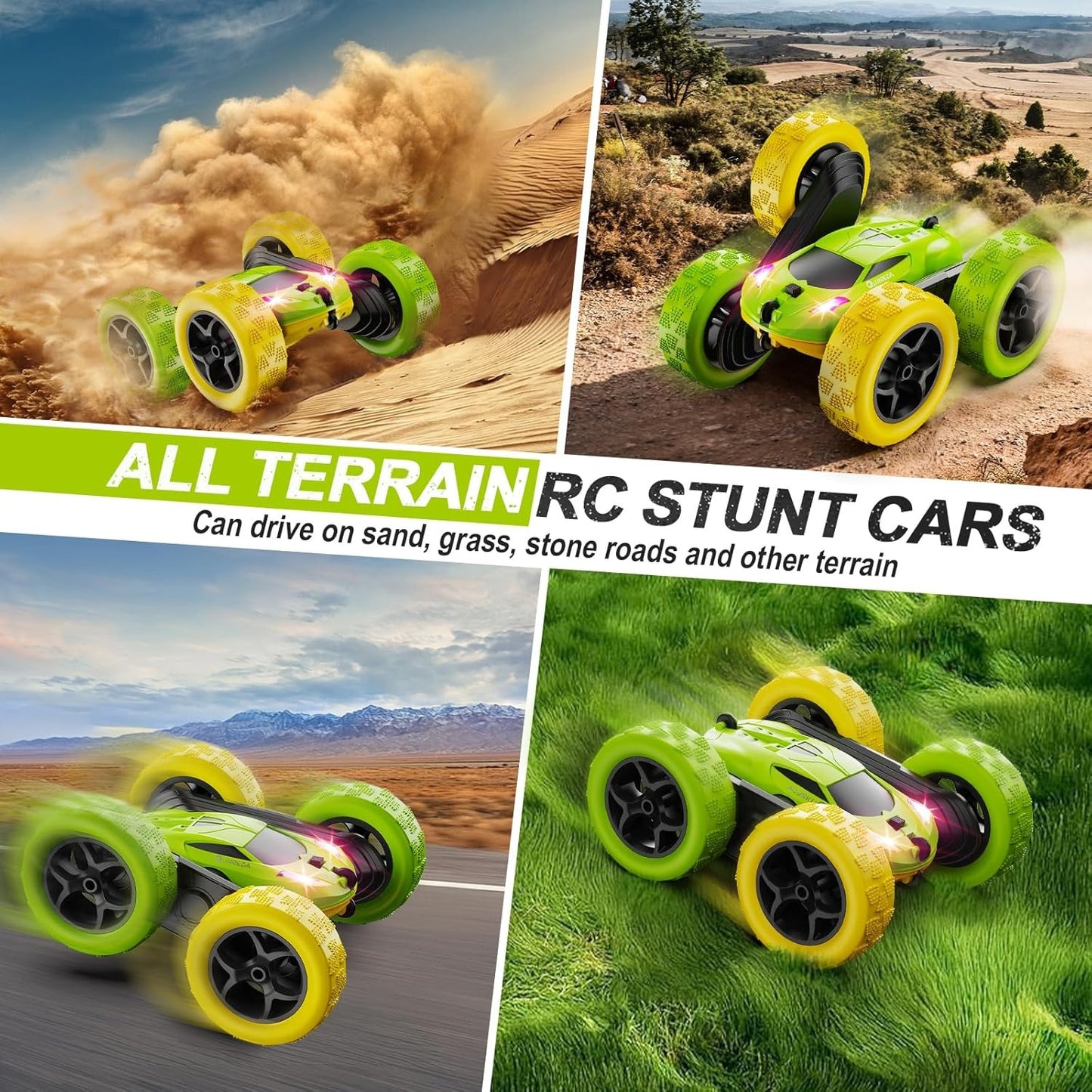 2.4GHz RC Stunt Cars Toys for Kids Yellow & Green