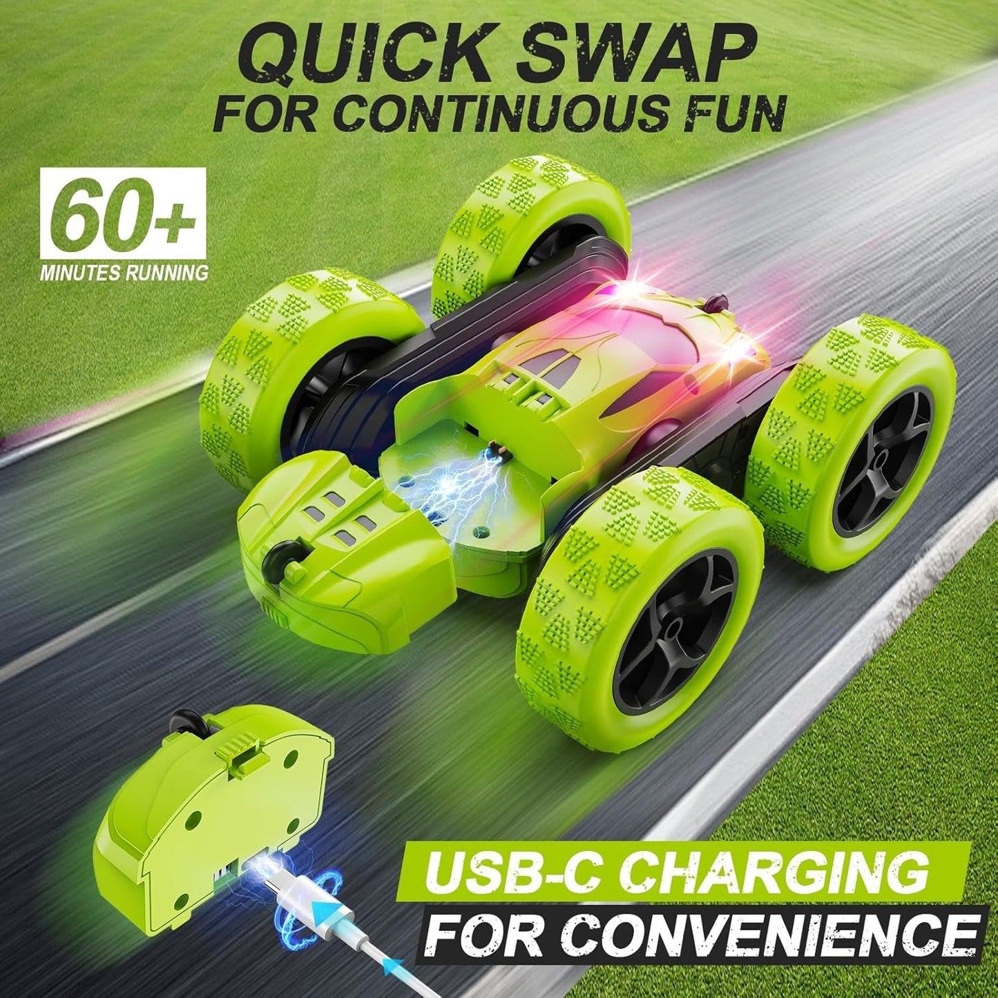 2.4GHz RC Stunt Cars Toys for Kids Green