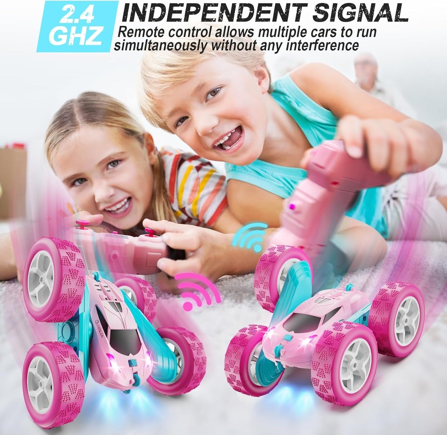 2.4GHz RC Stunt Cars Toys for Kids Pink