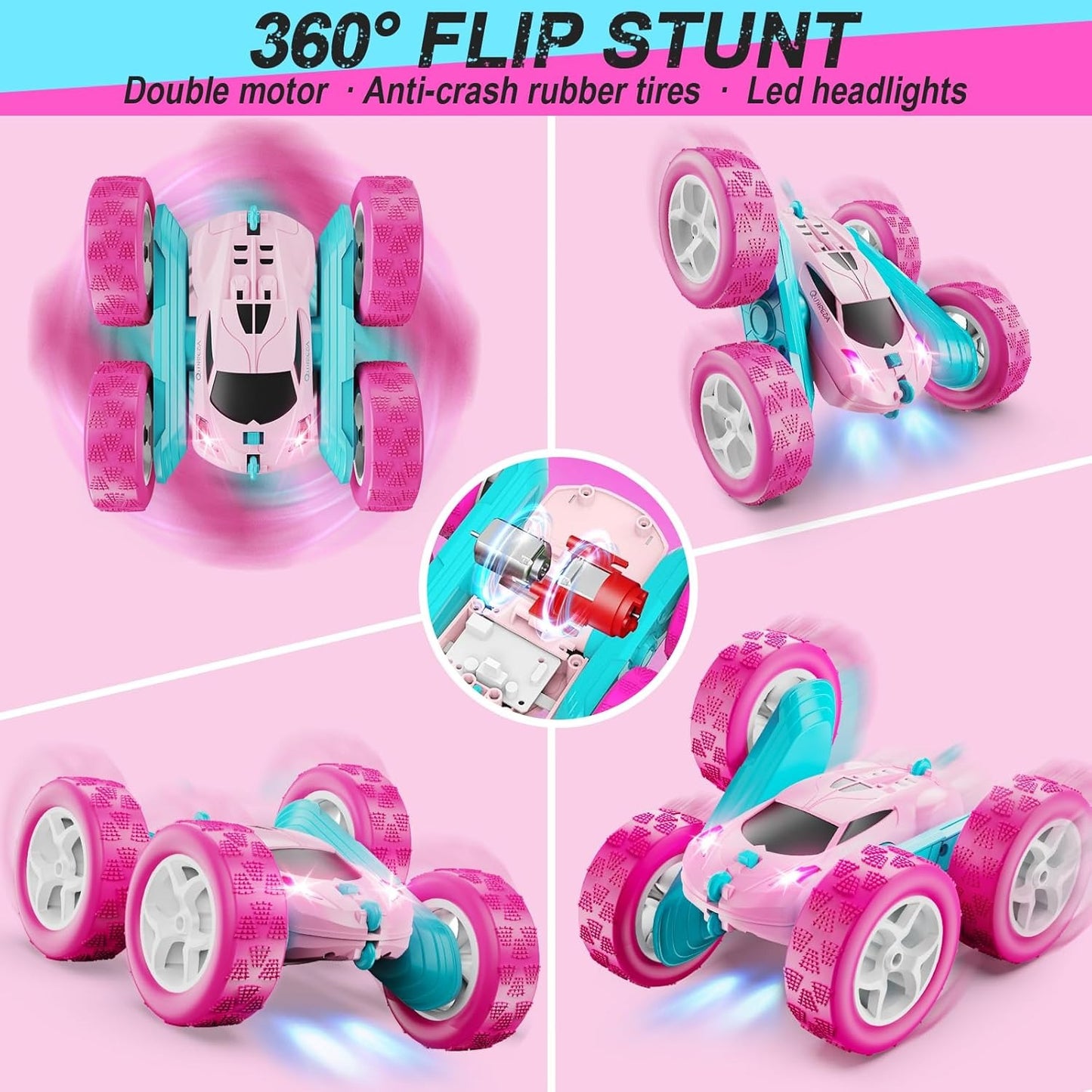 2.4GHz RC Stunt Cars Toys for Kids Pink