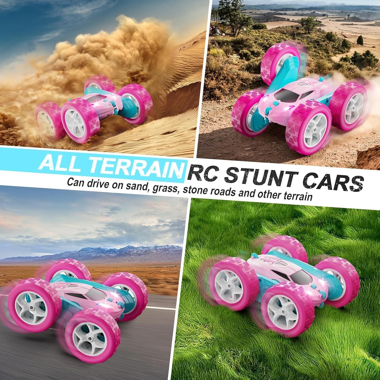 2.4GHz RC Stunt Cars Toys for Kids Pink