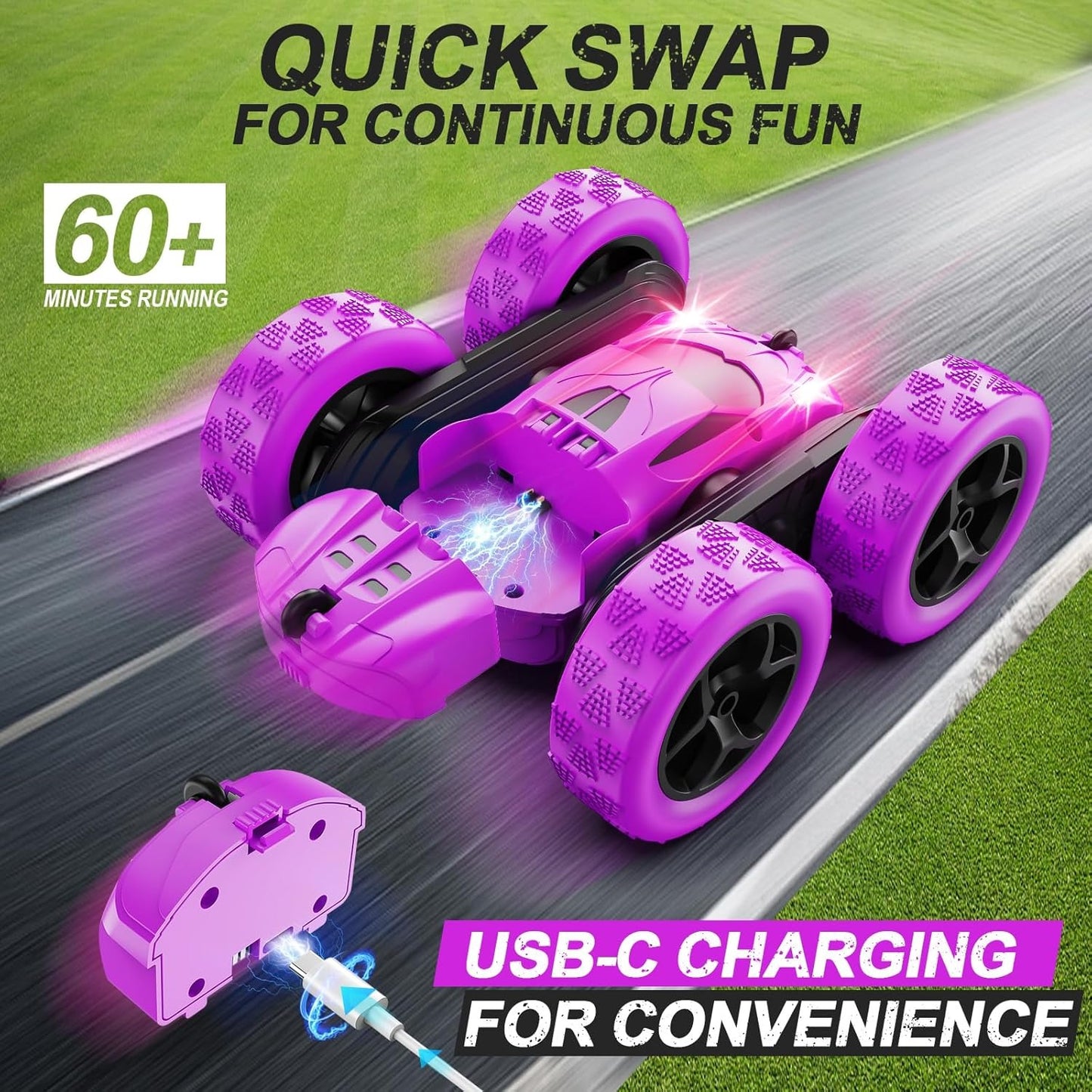 2.4GHz RC Stunt Cars Toys for Kids Purple
