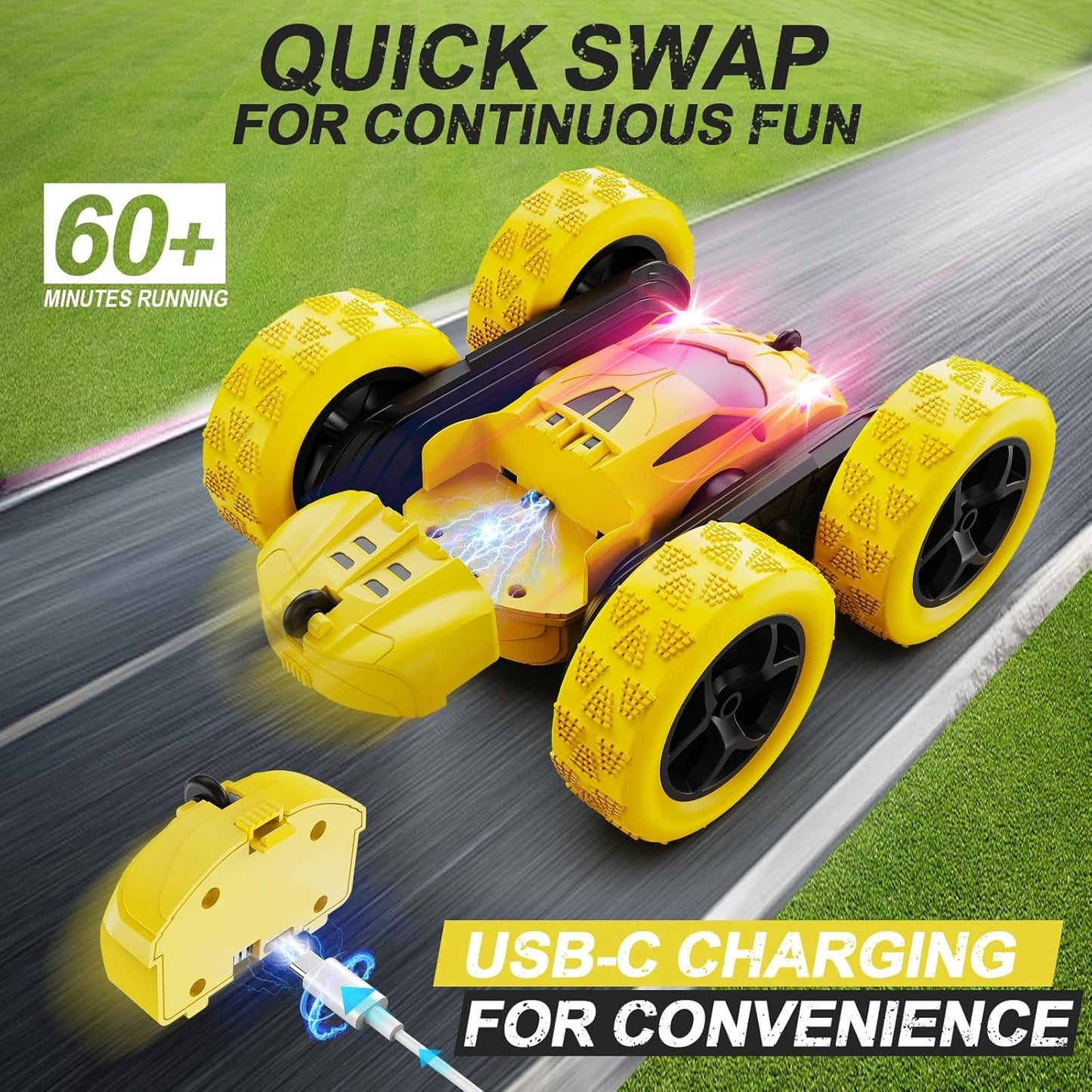 2.4GHz RC Stunt Cars Toys for Kids Yellow