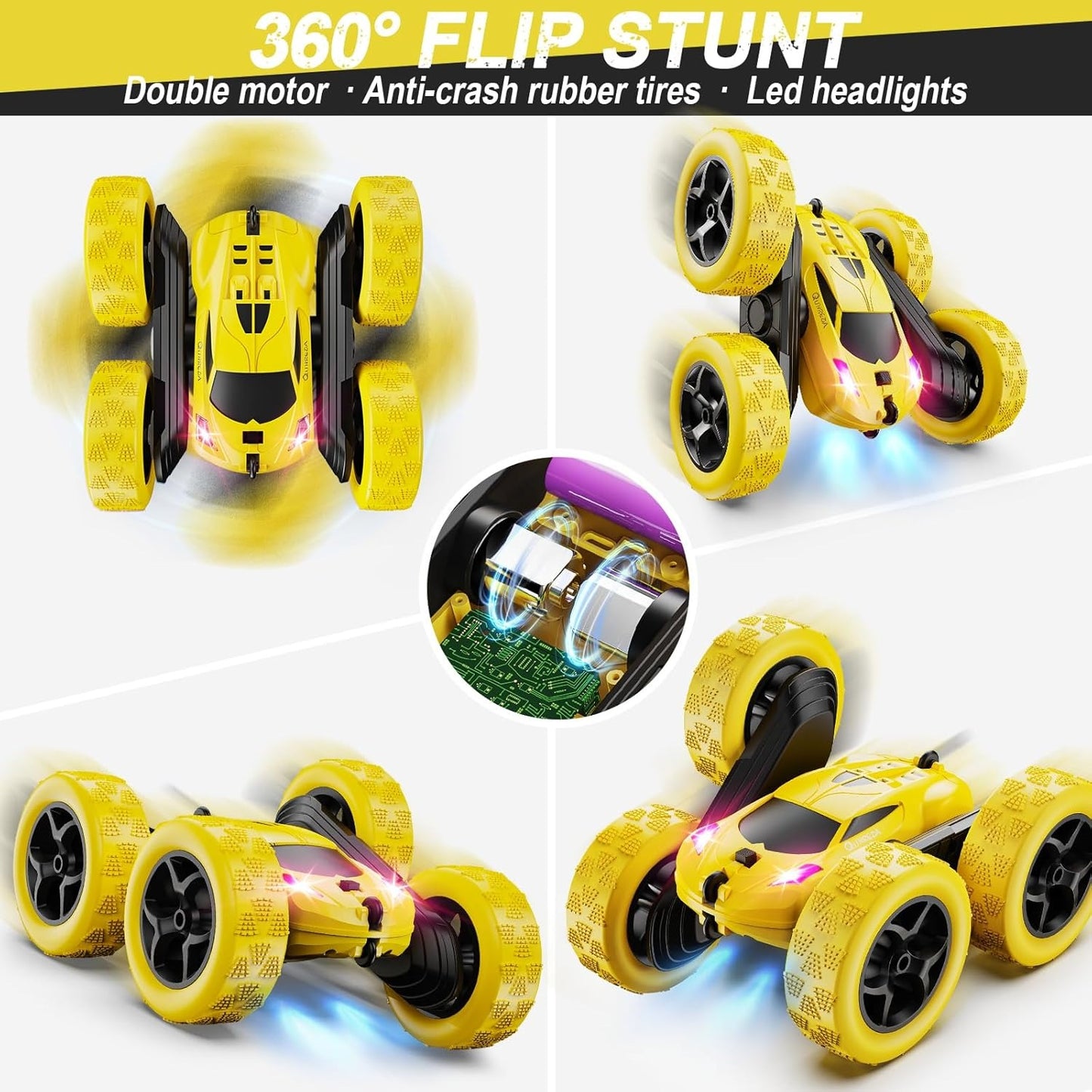 2.4GHz RC Stunt Cars Toys for Kids Yellow